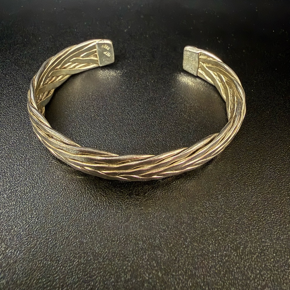 Silver Mex 925 Braided Open Cuff Bracelet